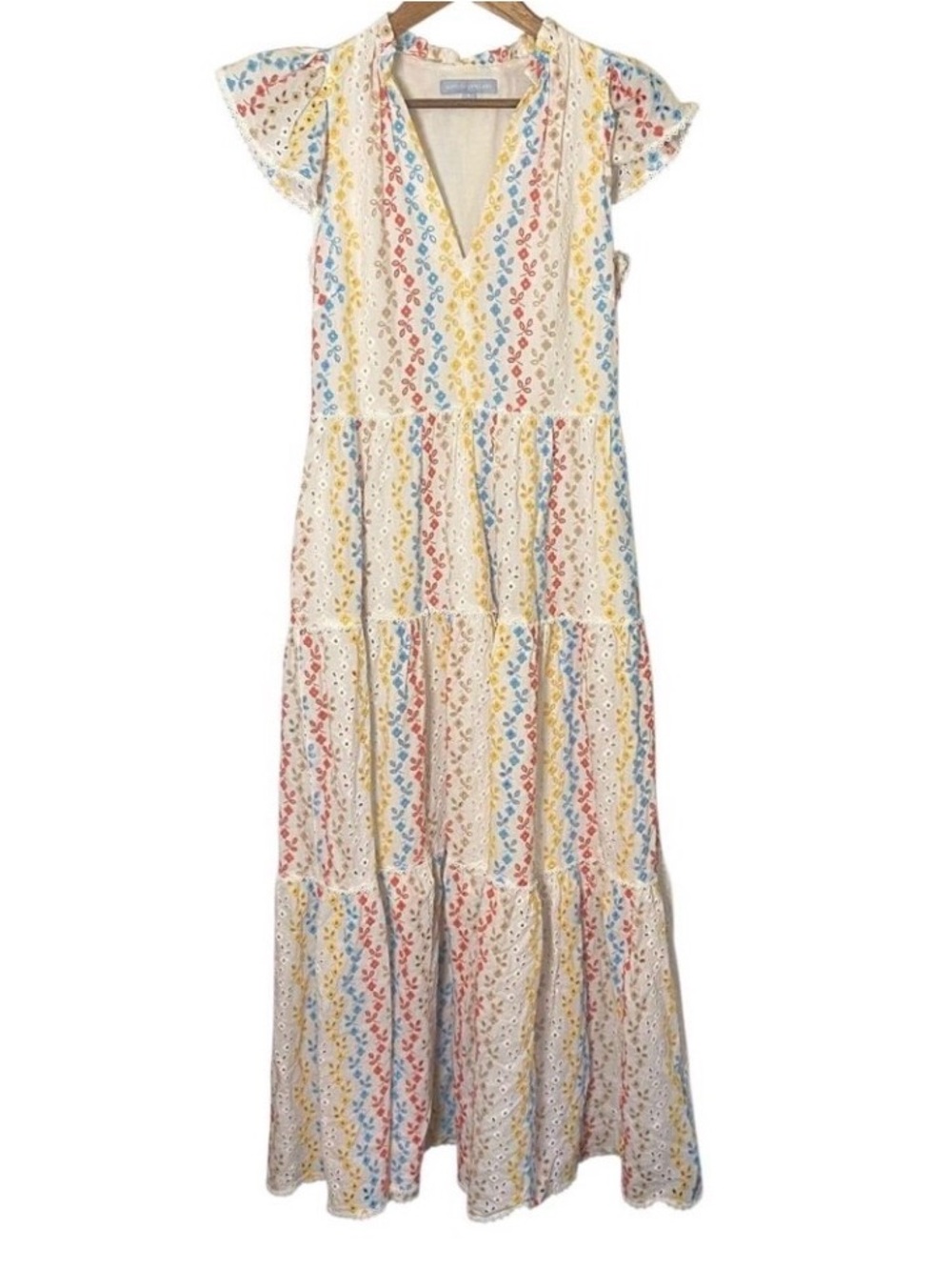 100% Cotton maxi dress Antonio Melani rainbow eyelet design - Picture 3 of 11